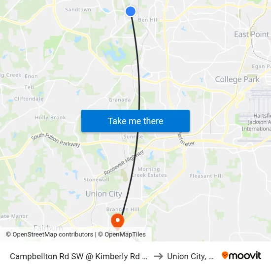 Campbellton Rd SW @ Kimberly Rd SW to Union City, GA map