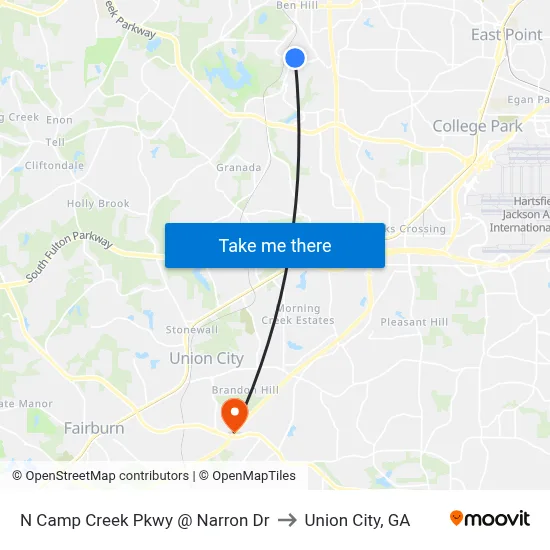 N Camp Creek Pkwy @ Narron Dr to Union City, GA map