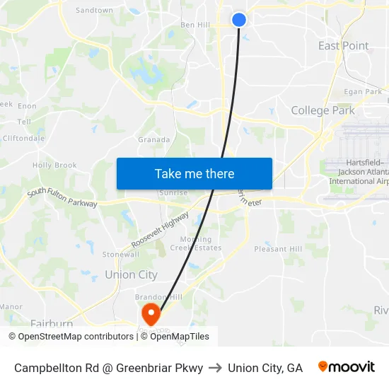 Campbellton Rd @ Greenbriar Pkwy to Union City, GA map