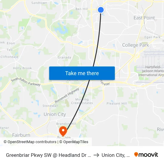 Greenbriar Pkwy SW @ Headland Dr SW to Union City, GA map