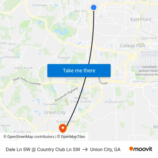 Dale Ln SW @ Country Club Ln SW to Union City, GA map