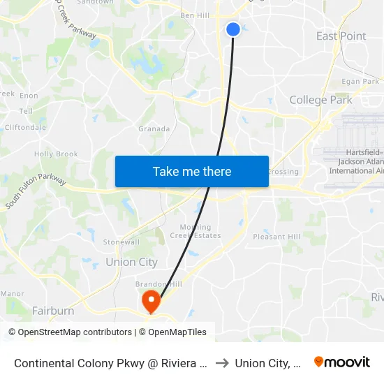 Continental Colony Pkwy @ Riviera Dr to Union City, GA map