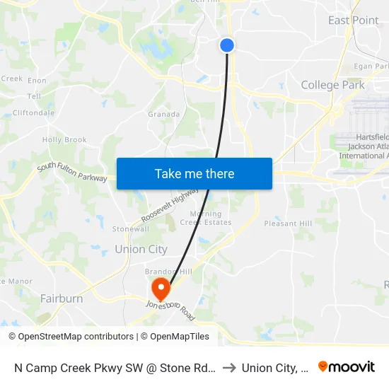 N Camp Creek Pkwy SW @ Stone Rd SW to Union City, GA map