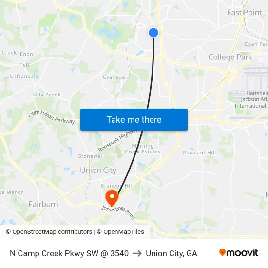 N Camp Creek Pkwy SW @ 3540 to Union City, GA map