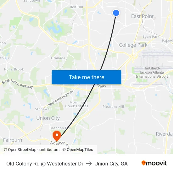 Old Colony Rd @ Westchester Dr to Union City, GA map