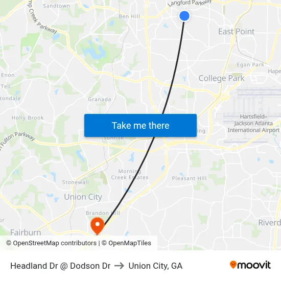 Headland Dr @ Dodson Dr to Union City, GA map