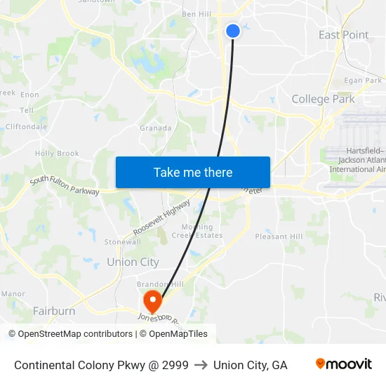 Continental Colony Pkwy @ 2999 to Union City, GA map
