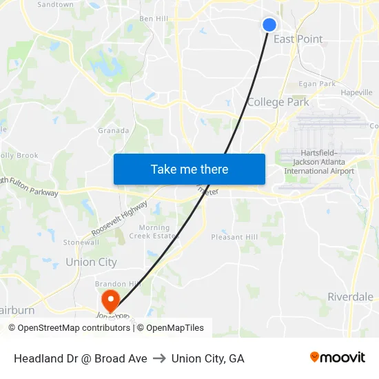 Headland Dr @ Broad Ave to Union City, GA map