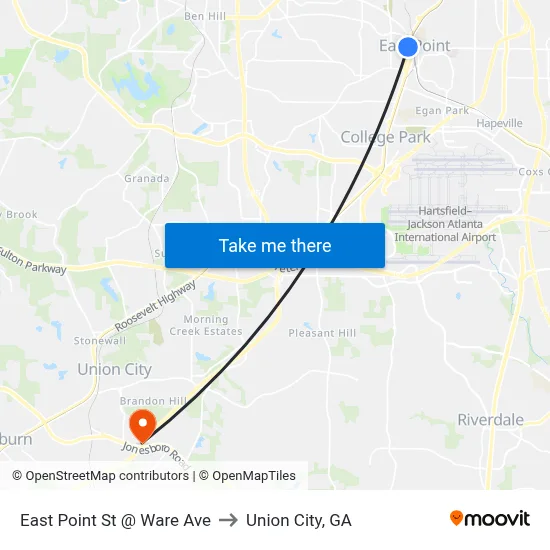 East Point St @ Ware Ave to Union City, GA map