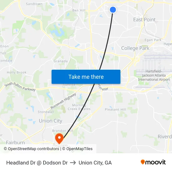 Headland Dr @ Dodson Dr to Union City, GA map