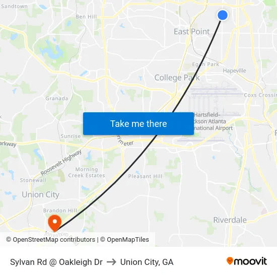 Sylvan Rd @ Oakleigh Dr to Union City, GA map