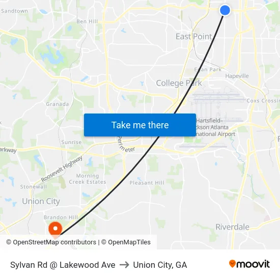 Sylvan Rd @ Lakewood Ave to Union City, GA map