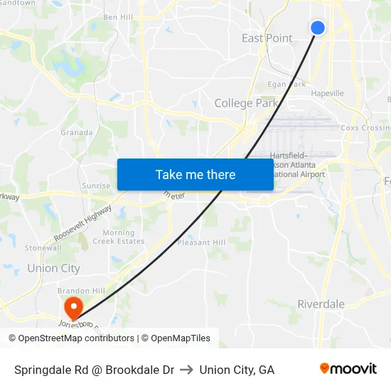 Springdale Rd @ Brookdale Dr to Union City, GA map