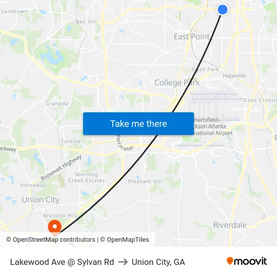 Lakewood Ave @ Sylvan Rd to Union City, GA map