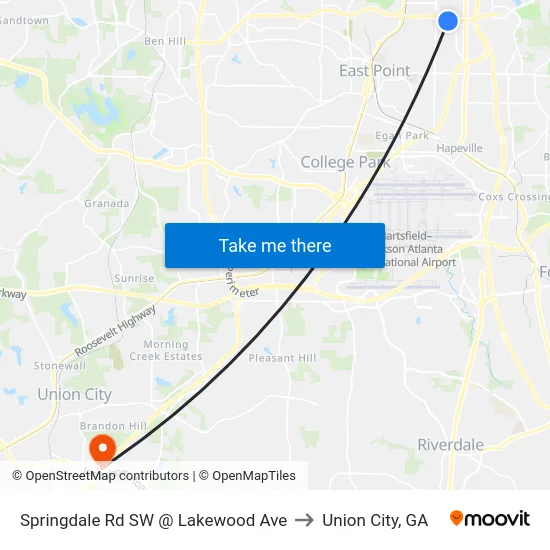 Springdale Rd SW @ Lakewood Ave to Union City, GA map