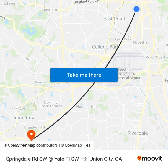 Springdale Rd SW @ Yale Pl SW to Union City, GA map