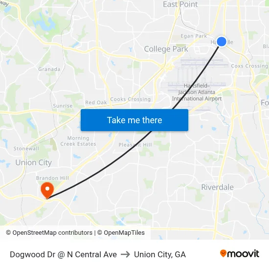 Dogwood Dr @ N Central Ave to Union City, GA map