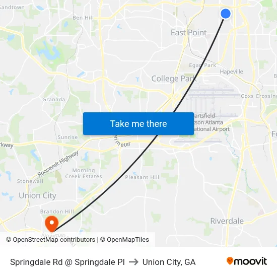 Springdale Rd @ Springdale Pl to Union City, GA map