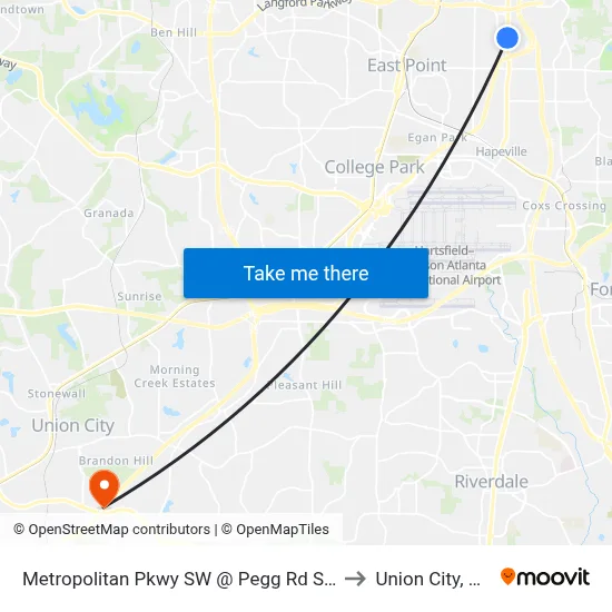 Metropolitan Pkwy SW @ Pegg Rd SW to Union City, GA map
