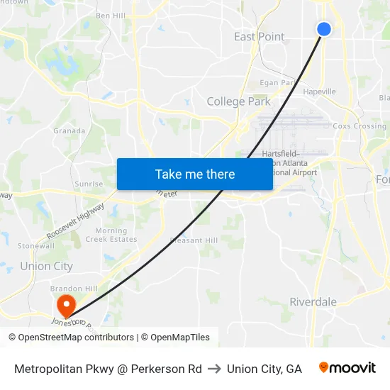 Metropolitan Pkwy @ Perkerson Rd to Union City, GA map
