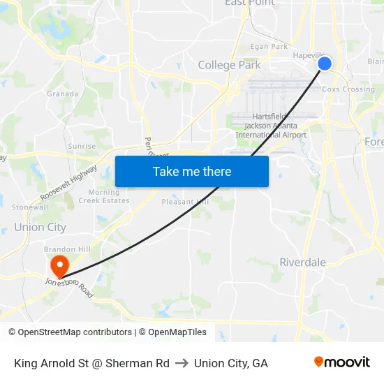 King Arnold St @ Sherman Rd to Union City, GA map