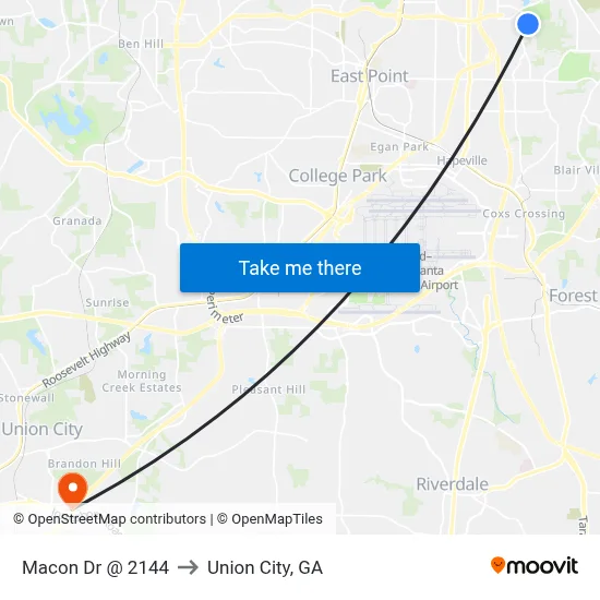 Macon Dr @ 2144 to Union City, GA map