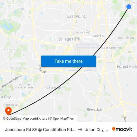 Jonesboro Rd SE @ Constitution Rd SE to Union City, GA map