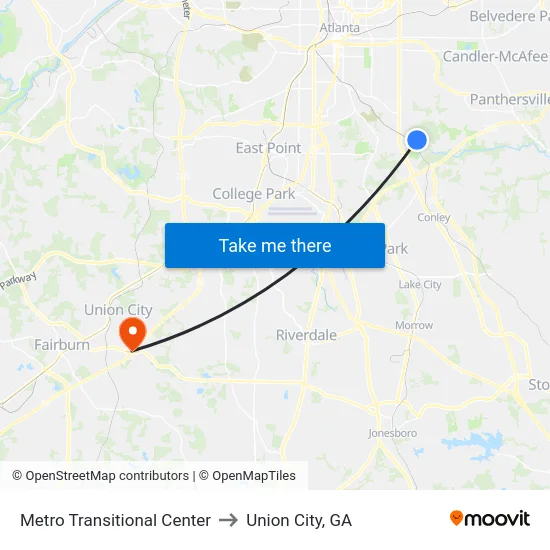 Metro Transitional Center to Union City, GA map