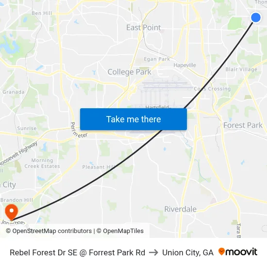 Rebel Forest Dr SE @ Forrest Park Rd to Union City, GA map