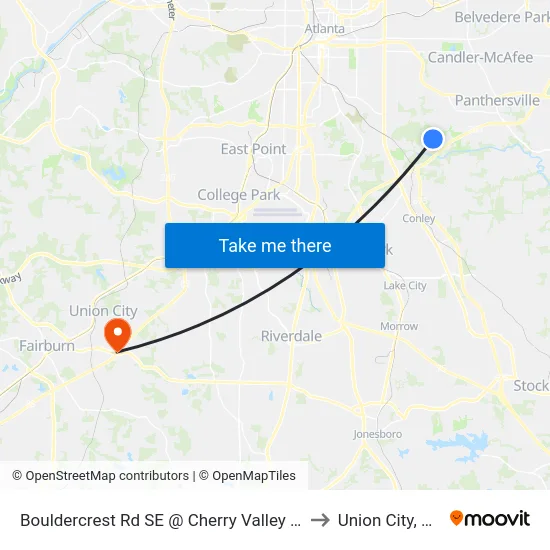 Bouldercrest Rd SE @ Cherry Valley Dr to Union City, GA map