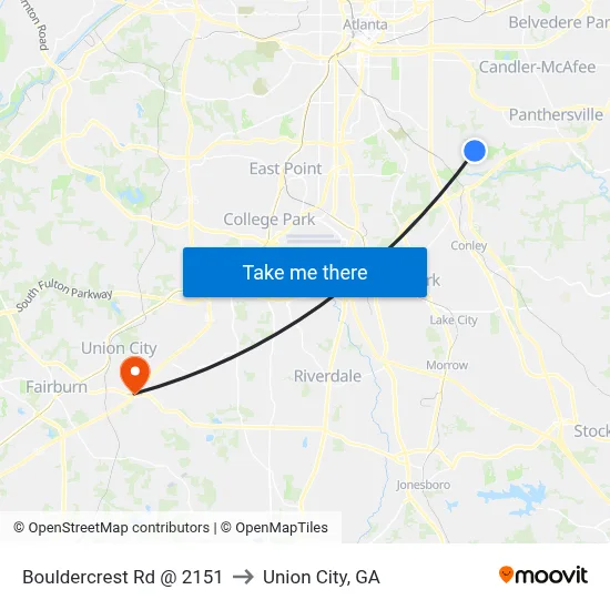 Bouldercrest Rd @ 2151 to Union City, GA map