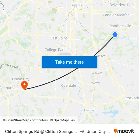 Clifton Springs Rd @ Clifton Springs Mnr to Union City, GA map