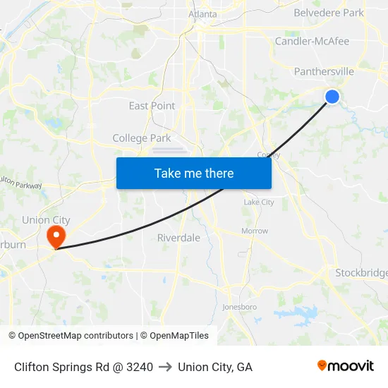 Clifton Springs Rd @ 3240 to Union City, GA map