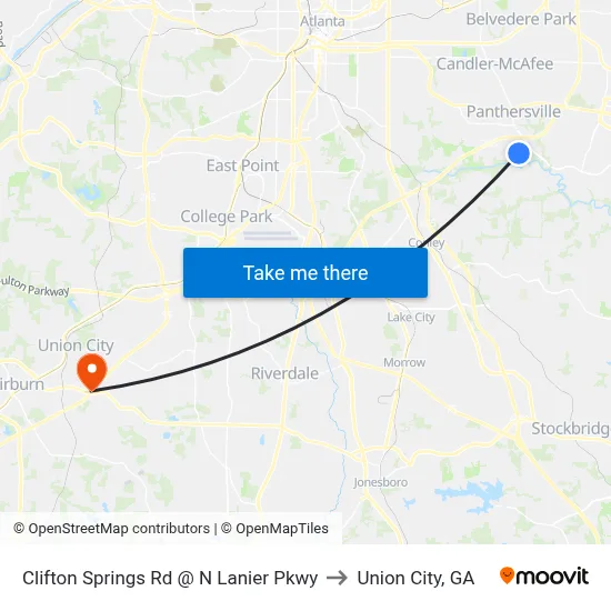 Clifton Springs Rd @ N Lanier Pkwy to Union City, GA map
