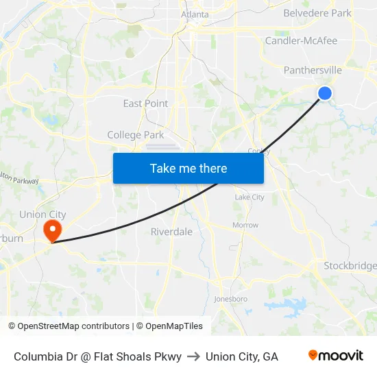 Columbia Dr @ Flat Shoals Pkwy to Union City, GA map