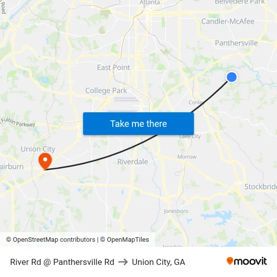 River Rd @ Panthersville Rd to Union City, GA map