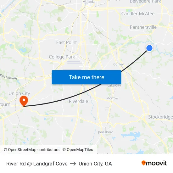 River Rd @ Landgraf Cove to Union City, GA map