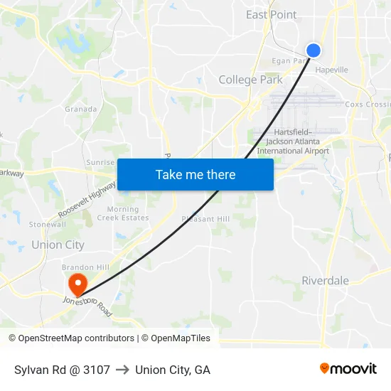 Sylvan Rd @ 3107 to Union City, GA map