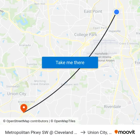 Metropolitan Pkwy SW @ Cleveland Ave S to Union City, GA map