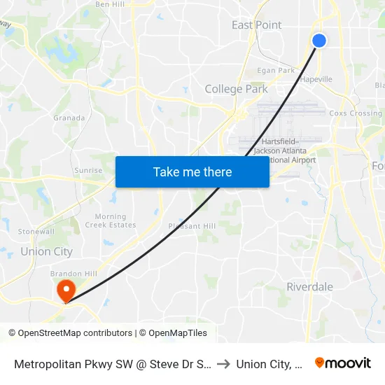 Metropolitan Pkwy SW @ Steve Dr SW to Union City, GA map