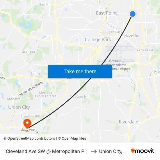 Cleveland Ave SW @ Metropolitan Pkwy to Union City, GA map