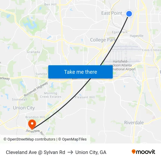 Cleveland Ave @ Sylvan Rd to Union City, GA map