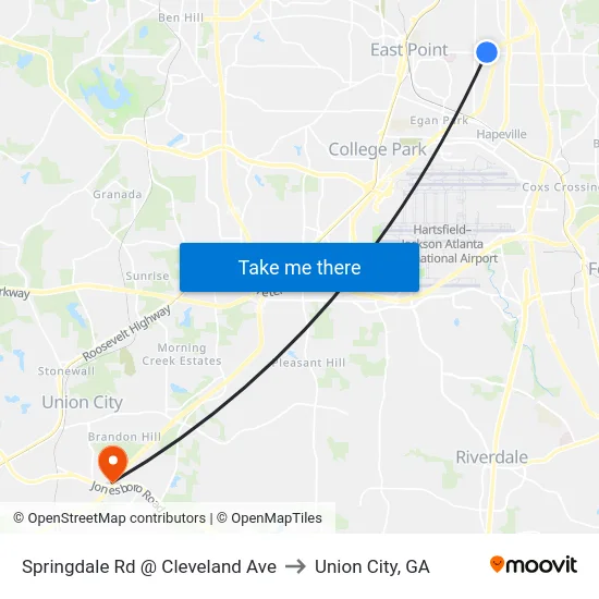 Springdale Rd @ Cleveland Ave to Union City, GA map