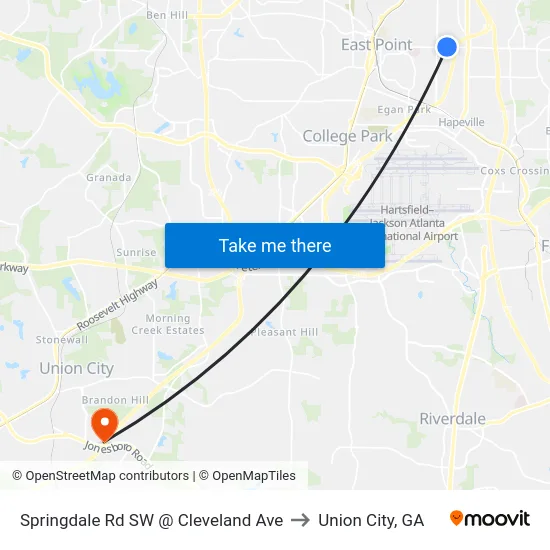 Springdale Rd SW @ Cleveland Ave to Union City, GA map