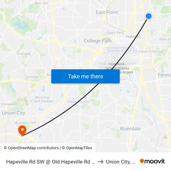 Hapeville Rd SW @ Old Hapeville Rd SW to Union City, GA map