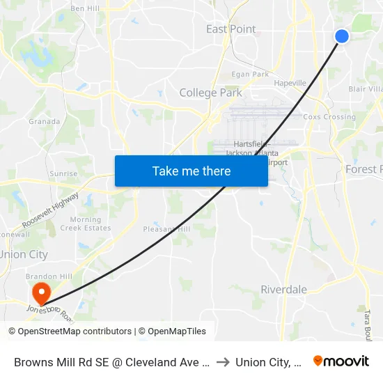 Browns Mill Rd SE @ Cleveland Ave SE to Union City, GA map