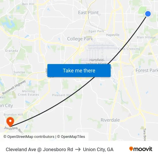 Cleveland Ave @ Jonesboro Rd to Union City, GA map