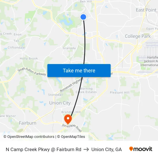 N Camp Creek Pkwy @ Fairburn Rd to Union City, GA map