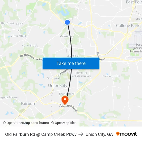 Old Fairburn Rd @ Camp Creek Pkwy to Union City, GA map