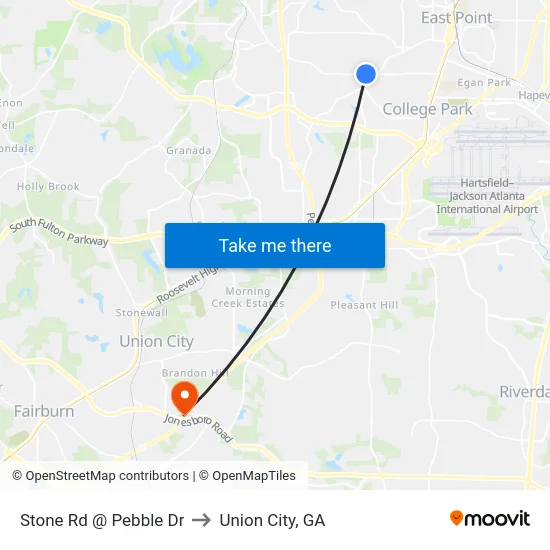 Stone Rd @ Pebble Dr to Union City, GA map